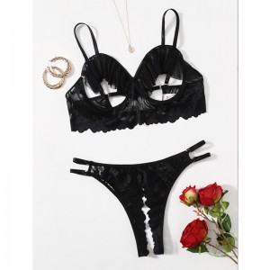 Ny Hot Fashion Sort Hollow Out Lace Mesh Kvinder Mini Kjole Sexy Lingeri