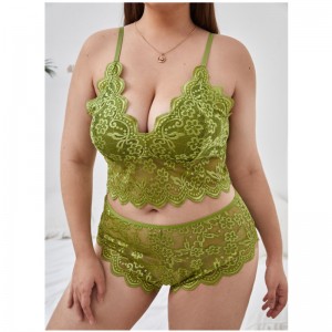 Broderet blonde Stor størrelse Gennemsigtig Tilbage Kors Strappy Sexy Lingerie Plus Size Women 2022