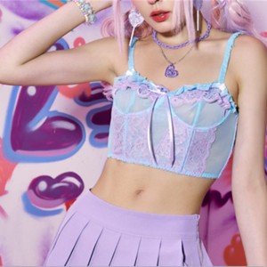 Blonder trim korset top blonder indsats bustier med bue detaljer