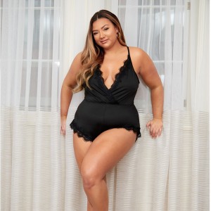 Skallopet blonder trim bodysuit sexet wrap front teddies og bustiers